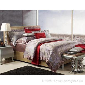 Bright Brown Elegant Floral Luxury Silk Bed Sets Lace Queen